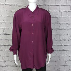 Silk Boutique Burgundy Silk Button Down Blouse, Women's Medium